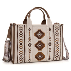 MW1333-8113 Montana West Aztec Retro Arrows Dual Sided Print Large Tote/Crossbody-Beige