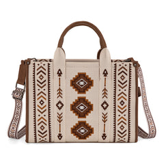MW1333-8113 Montana West Aztec Retro Arrows Dual Sided Print Large Tote/Crossbody-Beige