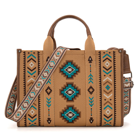 MW1333-8113 Montana West Aztec Retro Arrows Dual Sided Print Large Tote/Crossbody-Brown