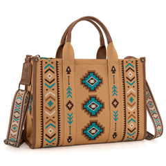 MW1333-8113 Montana West Aztec Retro Arrows Dual Sided Print Large Tote/Crossbody-Brown