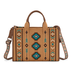 MW1333-8113 Montana West Aztec Retro Arrows Dual Sided Print Large Tote/Crossbody-Brown