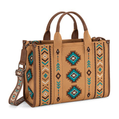 MW1333-8113 Montana West Aztec Retro Arrows Dual Sided Print Large Tote/Crossbody-Brown