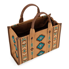 MW1333-8113 Montana West Aztec Retro Arrows Dual Sided Print Large Tote/Crossbody-Brown
