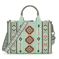 MW1333-8113 Montana West Aztec Retro Arrows Dual Sided Print Large Tote/Crossbody-Green
