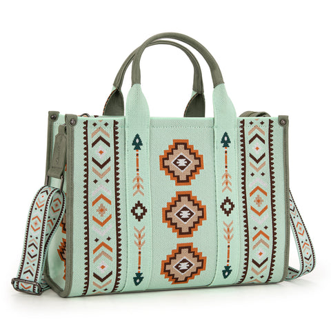 MW1333-8113 Montana West Aztec Retro Arrows Dual Sided Print Large Tote/Crossbody-Green