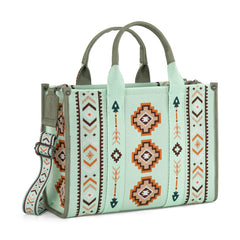 MW1333-8113 Montana West Aztec Retro Arrows Dual Sided Print Large Tote/Crossbody-Green