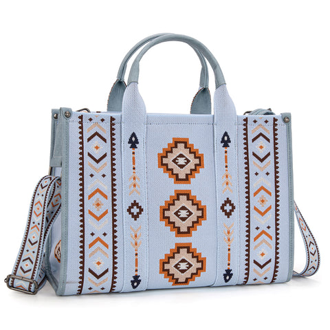 MW1333-8113 Montana West Aztec Retro Arrows Dual Sided Print Large Tote/Crossbody-Jean