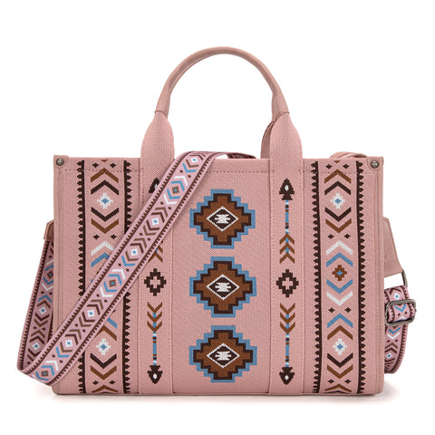 MW1333-8113 Montana West Aztec Retro Arrows Dual Sided Print Large Tote/Crossbody-Pink