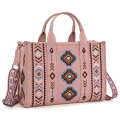 MW1333-8113 Montana West Aztec Retro Arrows Dual Sided Print Large Tote/Crossbody-Pink