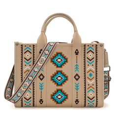 MW1333-8113 Montana West Aztec Retro Arrows Dual Sided Print Large Tote/Crossbody-Tan