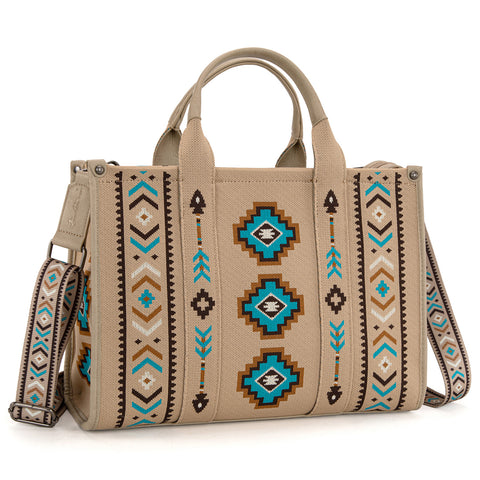 MW1333-8113 Montana West Aztec Retro Arrows Dual Sided Print Large Tote/Crossbody-Tan