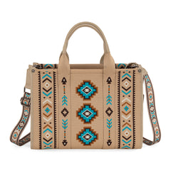 MW1333-8113 Montana West Aztec Retro Arrows Dual Sided Print Large Tote/Crossbody-Tan