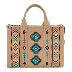 MW1333-8113 Montana West Aztec Retro Arrows Dual Sided Print Large Tote/Crossbody-Tan