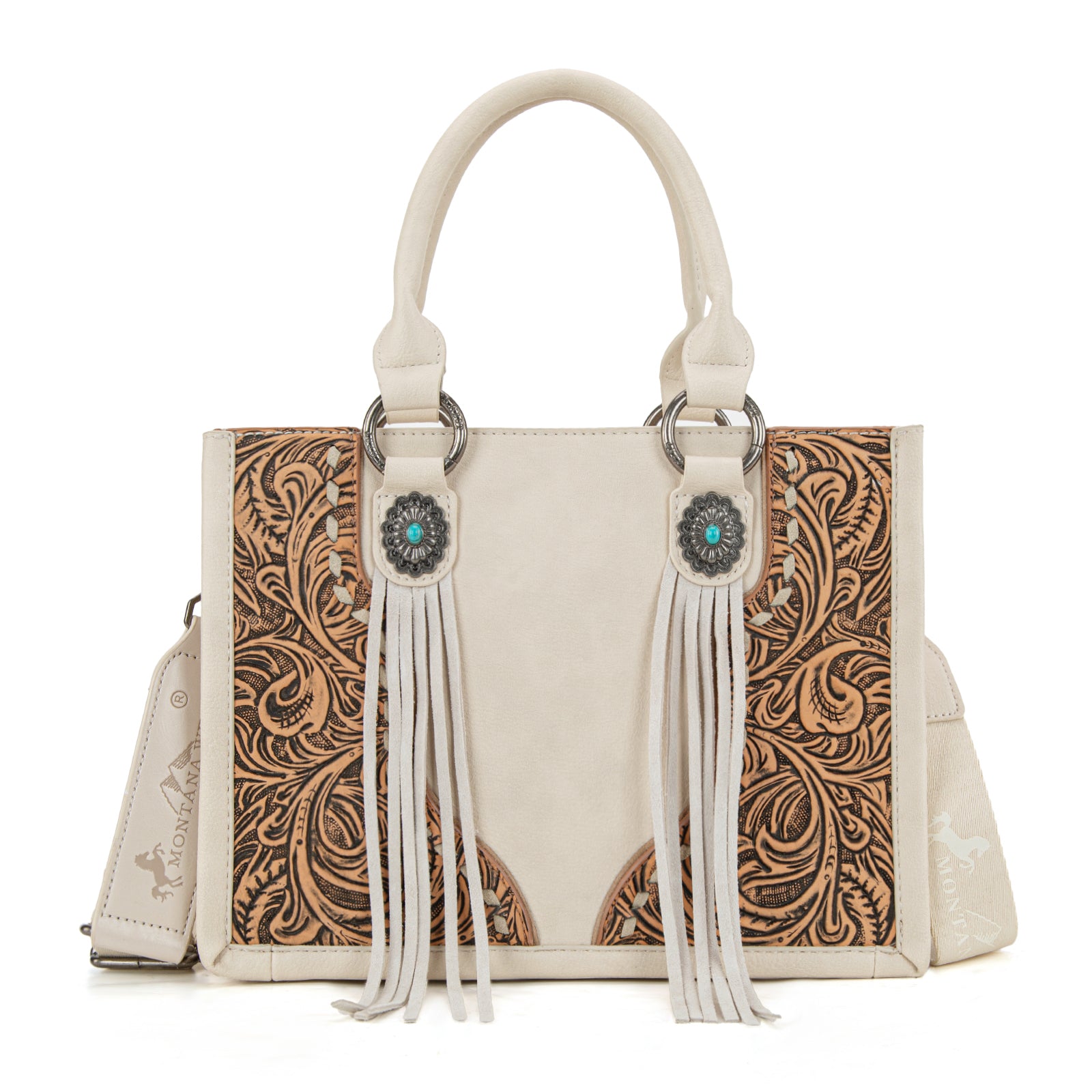MW1339-2002 Montana West Tooled Concho Tote/Crossbody -Beige