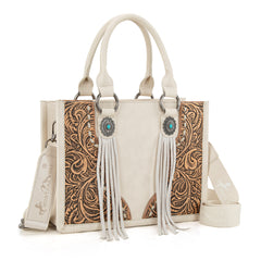 MW1339-2002  Montana West Tooled Concho Tote/Crossbody -Beige