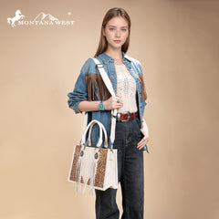 MW1339-2002  Montana West Tooled Concho Tote/Crossbody -Beige