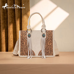 MW1339-2002  Montana West Tooled Concho Tote/Crossbody -Beige