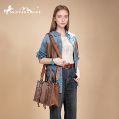 MW1339-2002  Montana West Tooled Concho Tote/Crossbody -Brown