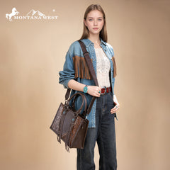 MW1339-2002  Montana West Tooled Concho Tote/Crossbody -Coffee