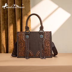 MW1339-2002  Montana West Tooled Concho Tote/Crossbody -Coffee