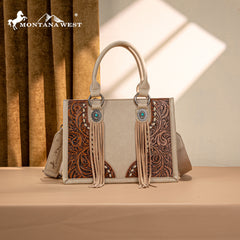 MW1339-2002  Montana West Tooled Concho Tote/Crossbody -Tan