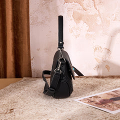 MW1340-8360  Montana West Turquoise Concho Saddle Crossbody - Black