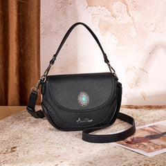 MW1340-8360  Montana West Turquoise Concho Saddle Crossbody - Black