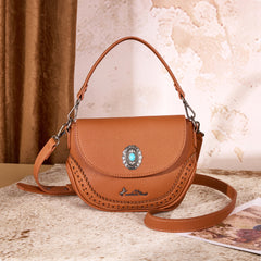 MW1340-8360  Montana West Turquoise Concho Saddle Crossbody - Brown