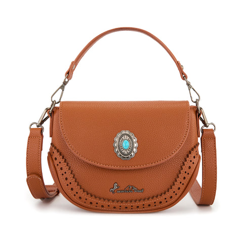 MW1340-8360  Montana West Turquoise Concho Saddle Crossbody - Brown