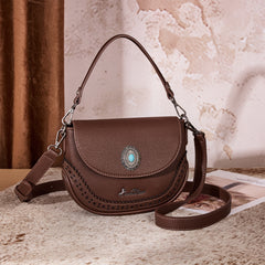 MW1340-8360  Montana West Turquoise Concho Saddle Crossbody -Coffee