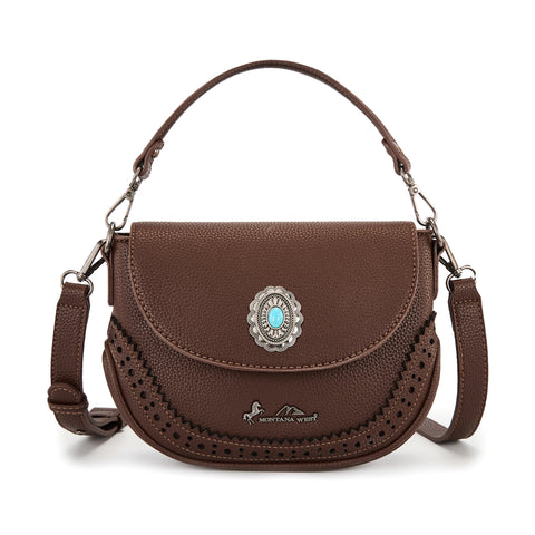 MW1340-8360  Montana West Turquoise Concho Saddle Crossbody -Coffee