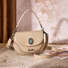MW1340-8360  Montana West Turquoise Concho Saddle Crossbody -Tan