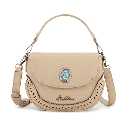 MW1340-8360  Montana West Turquoise Concho Saddle Crossbody -Tan