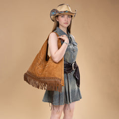 MW1341-9182   Montana West Boot Stitch Fringe Large Hobo Bag