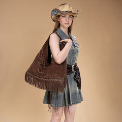 MW1341-9182   Montana West Boot Stitch Fringe Large Hobo Bag
