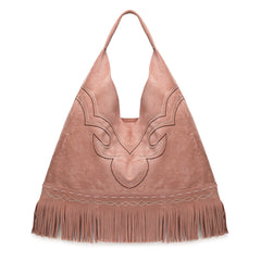 MW1341-9182   Montana West Boot Stitch Fringe Large Hobo Bag