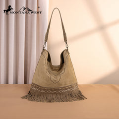 MW1341-918  Montana West Boot Stitch Fringe Hobo Bag