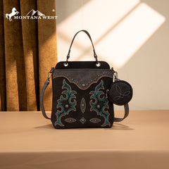 MW1344-8319 Montana West Embroidered Boot Scroll Top Handle Crossbody With Coin Pouch