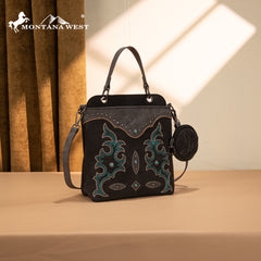 MW1344-8319 Montana West Embroidered Boot Scroll Top Handle Crossbody With Coin Pouch