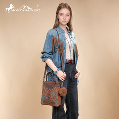 MW1344-8319 Montana West Embroidered Boot Scroll Top Handle Crossbody With Coin Pouch
