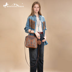 MW1344-8319 Montana West Embroidered Boot Scroll Top Handle Crossbody With Coin Pouch
