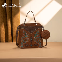 MW1344-8319 Montana West Embroidered Boot Scroll Top Handle Crossbody With Coin Pouch