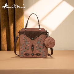 MW1344-8319 Montana West Embroidered Boot Scroll Top Handle Crossbody With Coin Pouch