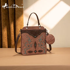 MW1344-8319 Montana West Embroidered Boot Scroll Top Handle Crossbody With Coin Pouch
