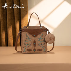 MW1344-8319 Montana West Embroidered Boot Scroll Top Handle Crossbody With Coin Pouch