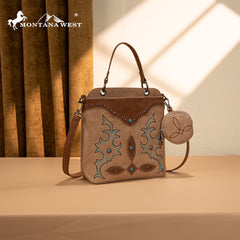 MW1344-8319 Montana West Embroidered Boot Scroll Top Handle Crossbody With Coin Pouch