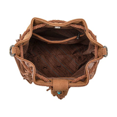 MW1349-8311 Montana West Hair-On Cowhide Drawstring Crossbody Bucket Bag - Brown
