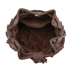 MW1349-8311 Montana West Hair-On Cowhide Drawstring Crossbody Bucket Bag - Coffee
