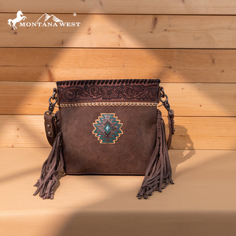 MW1350-8360 Montana West Tooled Aztec Concho Collection Crossbody -Coffee