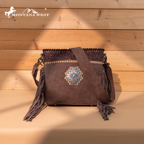 MW1350-8360 Montana West Tooled Aztec Concho Collection Crossbody -Coffee